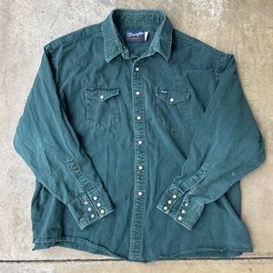 Wrangler Brushpopper Shirt Mens XL Green Pearl Snap Long Sleeve Western Cowboy